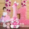 40 Inch Pink Number 1 Balloon for 1st Birthday Decorations Pastel Baby Pink Number One Foil Balloon Tower Giant Large Digit Hot Pink White Helium Balloons Stack for Girls First Anniversary Party view 3