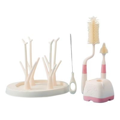 Baby Bottle Drying Rack with Bottle Brush Set, Baby Bottle Holder Baby Bottle Rack and Baby Bottle Brush Cleaner, Beige