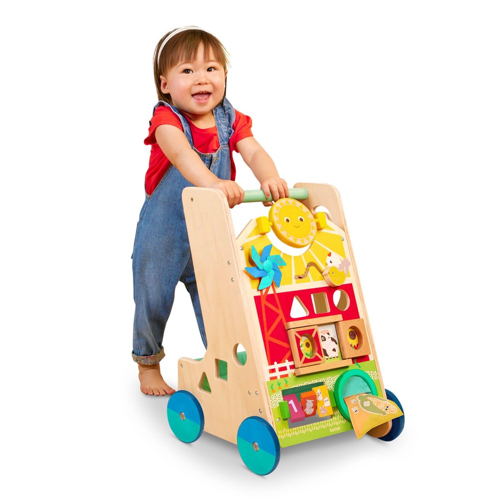 Battat  Wooden Activity Walker  9 Educational Activities  Learning & Walking Toy for Toddlers  Stand, Push, Walk  1 Year +  Farm Theme