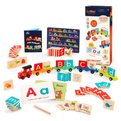 Battat Education Wooden Alphabet Train Set ABC Letter Train Toy with 84 Pieces for Toddlers Educational Color & Shape Recognition