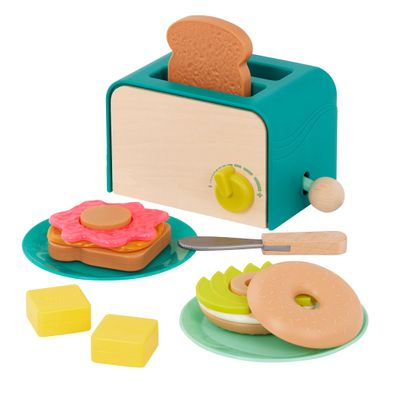 B. toys Mini Chef Toaster Playset Pretend Play Breakfast Playset 14 Pieces Brunch Set Pop Up Toast & Sounds 3+ Years