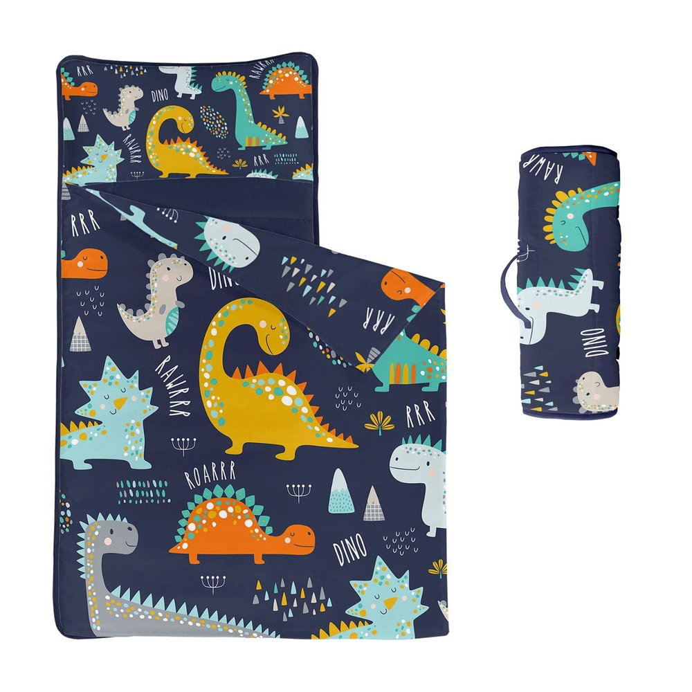 Datura home Space Nap Mat - Dinosaur Sleeping Bag with Removable Pillow - Daycare and Sleepovers Preschool Kindergarten Bedding Set for Kids Toddler Boys Girls (60"x21" Dinosaur)