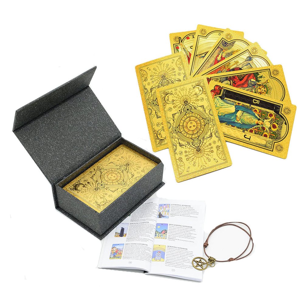 Jayiaine Tarot Deck Vintage Rider Waite Tarot Cards Set Gold Foil PVC Waterproof, Anti-Wrinkle with Guidebook for Witch Divination Experts Beginners,B