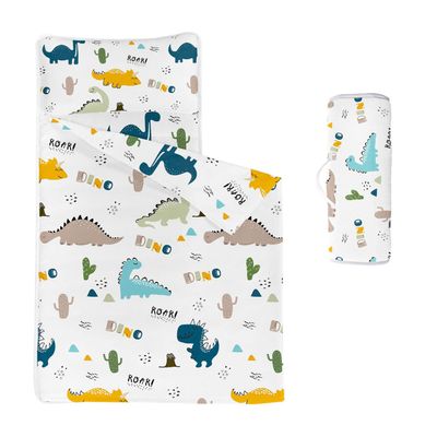 Datura home Space Nap Mat - White Dinosaur Sleeping Bag with Removable Pillow - Daycare and Sleepovers Preschool Kindergarten Bedding Set for Kids Toddler Boys Girls (50"x21" White Dinosaur)