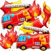 Glimin 18 Pcs Fire Truck Balloons Set 4 Aluminum Foil Flame Balloon, 2 Fire Truck Firefighter Balloon, 6 Fire Balloons, 6 Star Balloons for Rescue Themed Decoration Firefighter Birthday Party Supplies view 1