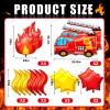 Glimin 18 Pcs Fire Truck Balloons Set 4 Aluminum Foil Flame Balloon, 2 Fire Truck Firefighter Balloon, 6 Fire Balloons, 6 Star Balloons for Rescue Themed Decoration Firefighter Birthday Party Supplies view 2
