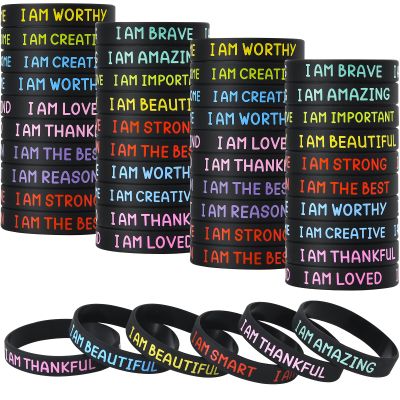 60 Pcs Inspirational Wristbands for Students Self-Affirmation Phrase Wristbands Motivational Quotes Rubber Bracelets Back to School Gift for Students Kids