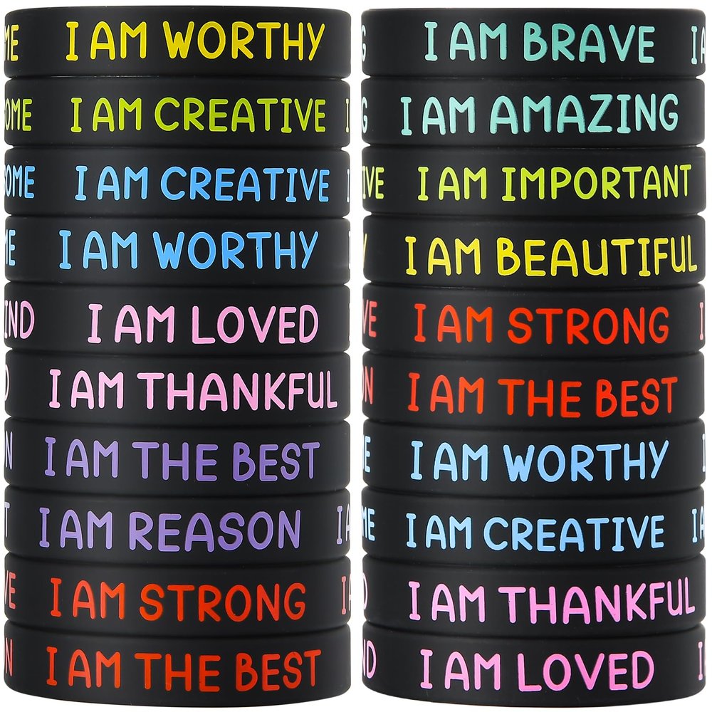 20 Pcs Inspirational Wristbands for Students  Self-Affirmation Phrase Bracelet  Motivational Quotes Rubber Bracelets  Back to School Gift for Students Kids