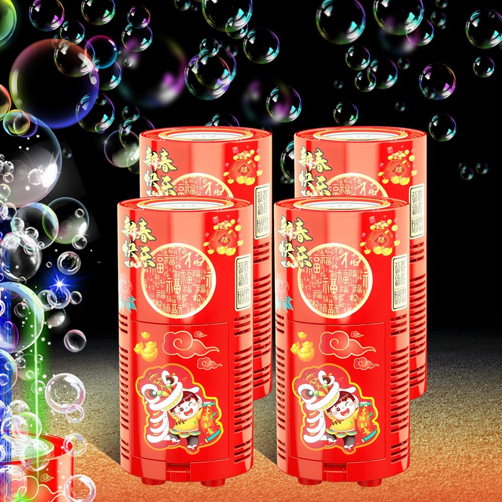 Bubble Machine (4PCS, 13 Holes) with LED Lights, Automatic Bubble Blower Toys, Portable Bubbles Maker for Wedding Christmas Chinese New Years Party Decorations, Kids Birthday Gifts, Balloons Banner