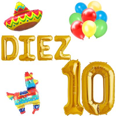 100% LIKED-Diez Birthday Decoration Balloons, Spanish Mexican 10th Birthday, 10th Birthday, 10th Fiesta Decorations Balloons Banner, Sign, Cinco De Mayo 10th Birthday