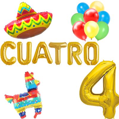 100% LIKED-Cuatro Birthday Decoration Balloons, Spanish Mexican 4th Birthday, 4th Birthday, 4th Fiesta Decorations Balloons Banner, Sign, Cinco De Mayo 4th Birthday