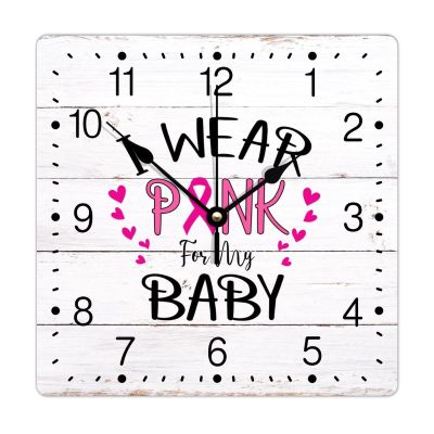 Zyadsinoudor I Wear Pink for Baby PVC Clock Cancer Warrior Pink Ribbon Large Wall Clock 12in Silent Non-Ticking Classic Large Wall Clock Decor for Living Room Bedroom and Kitchen Office