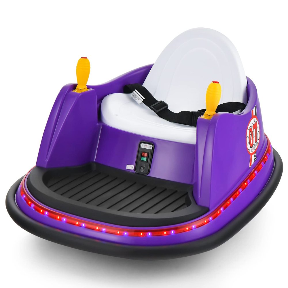 Costzon Bumper Car for Kids, 12V Electric Toddler Bumping Car with Remote Control, Dual Joysticks, 360 Spin, Music, Flashing Lights, Slow Star, Kids Bumper Car Ride on Toy for Boy Girl Gift (Purple)