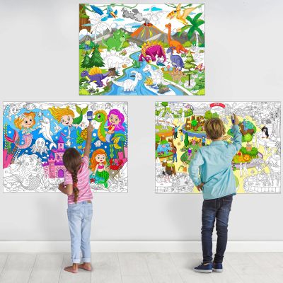 3Pack Large Coloring Poster for Kids, Giant Coloring Poster with Dinasour, Mermaid, Zoo Animal for Class Home Activities, Party Favors (43.3 x 31.5in)