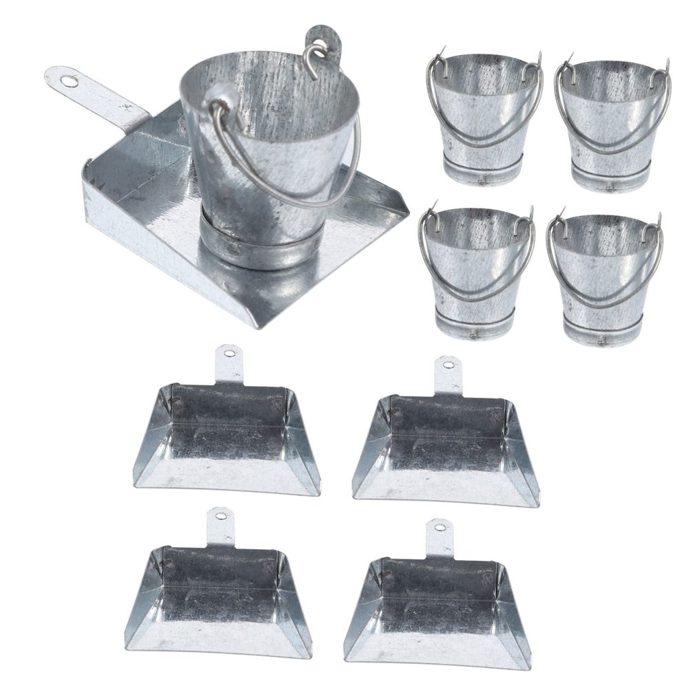 10pcs Dollhouse Mini Bucket Miniture Decoration Mini Doll House Galvanized Iron Silver