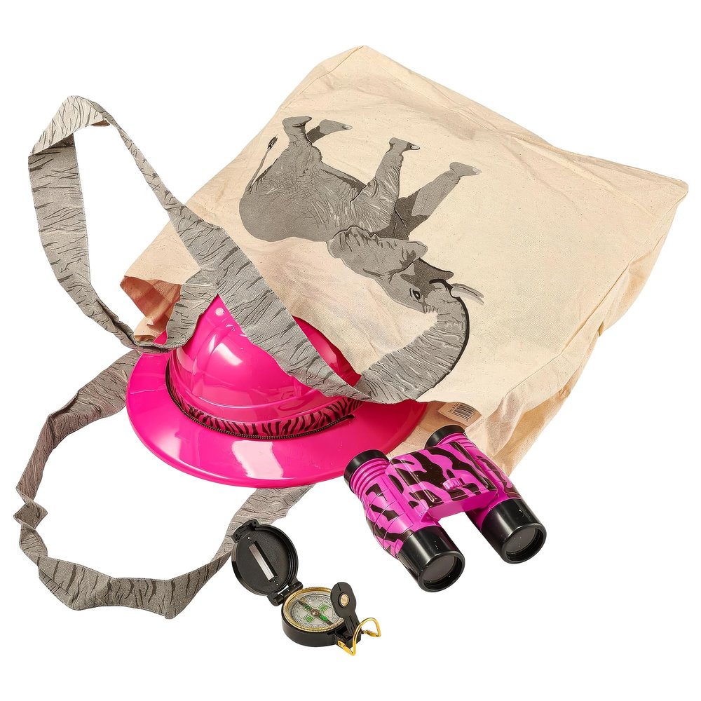 Forest & Twelfth Eco-Adventure Safari Explorer Set Camping Gear for Kids Includes Kids Safari Hat, Binoculars, Compass, Canvas Camping/Tour Guide Toys to Inspire Young Explorers (Pink)