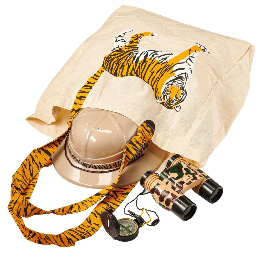 Forest & Twelfth Eco-Adventure Safari Explorer Set Camping Gear for Kids Includes Kids Safari Hat, Binoculars, Compass, Canvas Camping/Tour Guide Toys to Inspire Young Explorers (Tan)