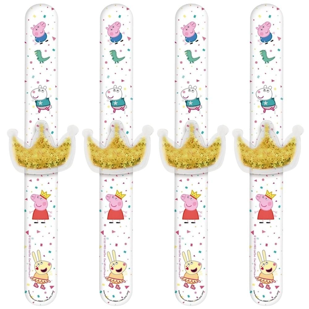 amscan Peppa Pig Confetti Party Slap Bracelets - 9.25" x 2" | White | Pack of 4