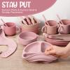 24 Pack Silicone Baby Feeding Set Baby LED Weaning Supplies Includes Suction Divided Plates Soft Bowl Spoons Forks Adjustable Bib Snack Cup and Straws(Dark Pink, Dusty Pink, Peach Color) view 4