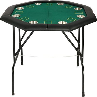 TRY & DO 48" Octagon Poker Table Texas Blackjack Table with Leg & Stainless Steel Cup Holders for 8 Player, Green Felt