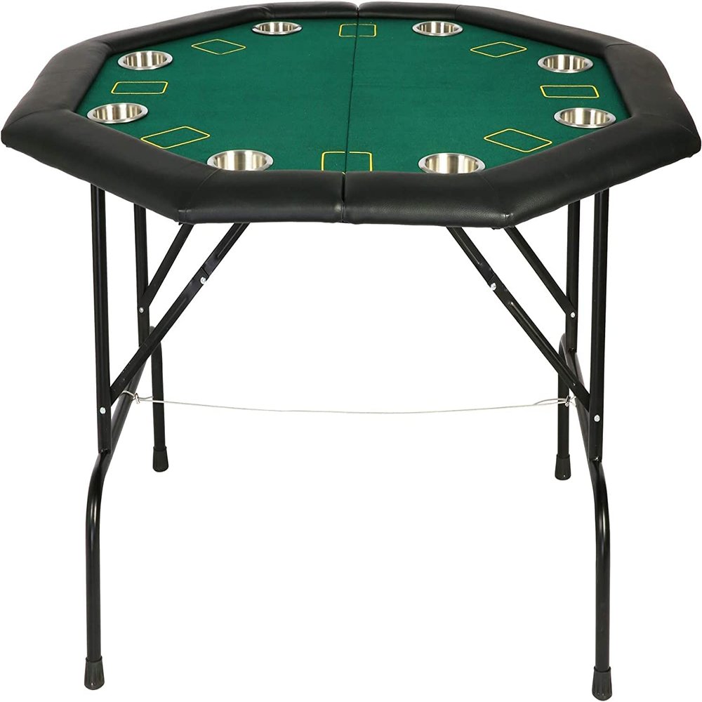 TRY & DO 48" Octagon Poker Table Texas Blackjack Table with Leg & Stainless Steel Cup Holders for 8 Player, Green Felt