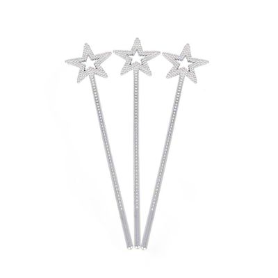 MYUBWTF 3PCS Silver 13 Inches Star Wand Elf Baton, Angel Star Magic Wand, Fairy Princess Plating, Stars Stick