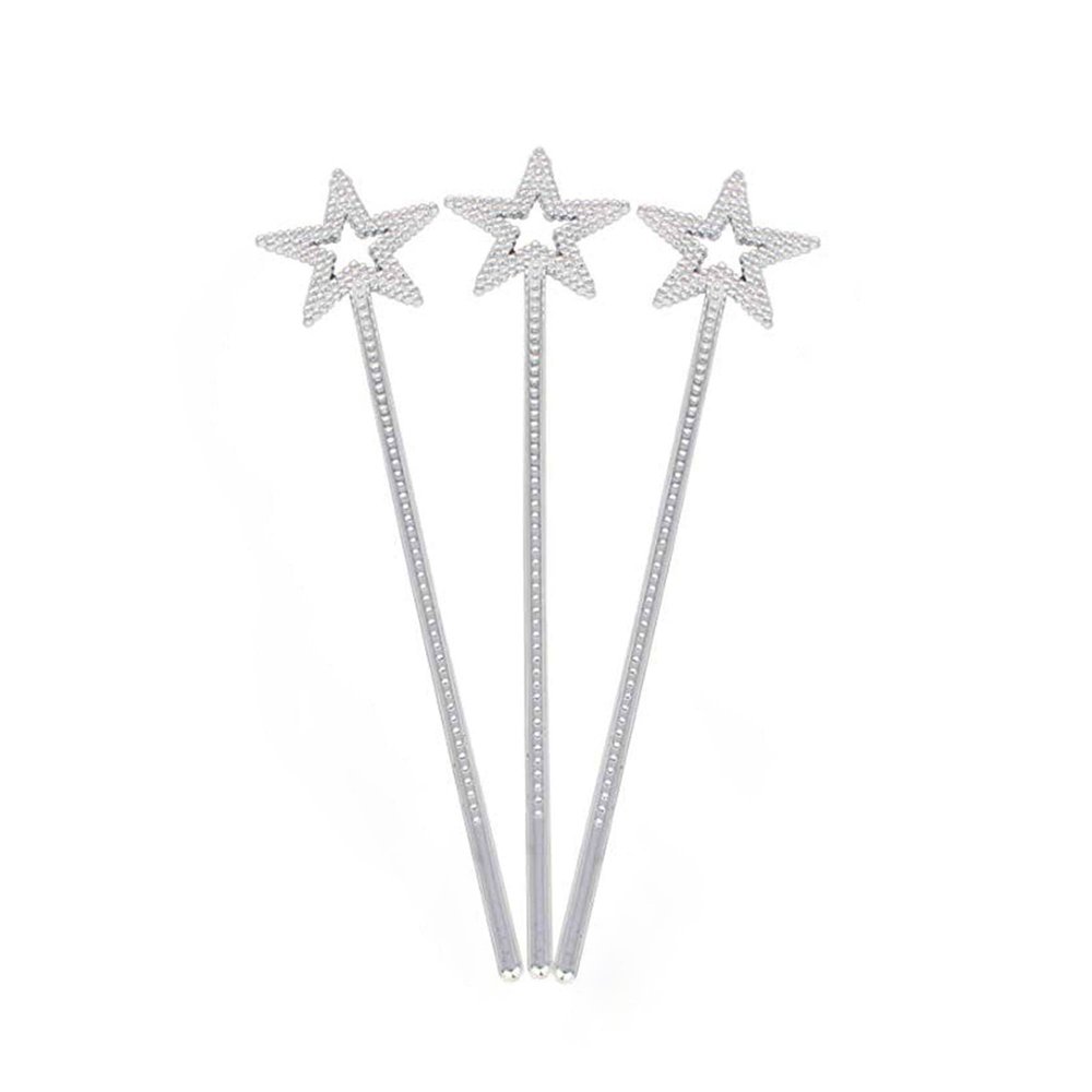 MYUBWTF 3PCS Silver 13 Inches Star Wand Elf Baton, Angel Star Magic Wand, Fairy Princess Plating, Stars Stick