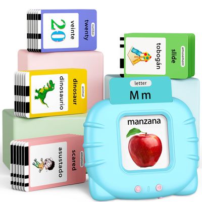 Eaever Spanish English Bilingual Learning Toys, ABC Talking Flash Cards with 520 Sight Words, Autism Pocket Speech Toys, Toddler Toys for 2 3 4 5 6 Year Old, Valentine's Day Birthday Gift, Blue