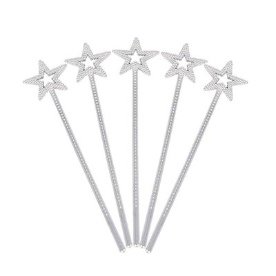 MYUBWTF 5PCS Silver 13 Inches Star Wand Elf Baton, Angel Star Magic Wands, Silver Fairy Princess Plating, Stars Stick