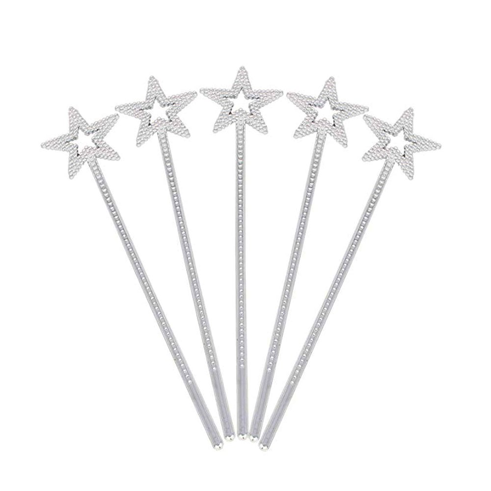 MYUBWTF 5PCS Silver 13 Inches Star Wand Elf Baton, Angel Star Magic Wands, Silver Fairy Princess Plating, Stars Stick
