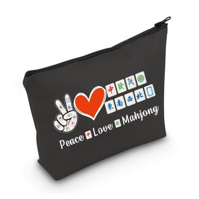 MNIGIU Funny Mahjong Bag Mahjong Lover Gift Peace Love Mahjong Board Game Fan Gift Mahjong Gift (Peace Love Mahjong Black)