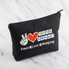 MNIGIU Funny Mahjong Bag Mahjong Lover Gift Peace Love Mahjong Board Game Fan Gift Mahjong Gift (Peace Love Mahjong Black) view 4