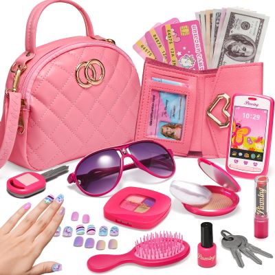 Little Girls Purse, Pretend Play Makeup Kit for Toddler 3-5 4-6, Kids Purses with Accessories, Pink Handbag, Princess Kit and Fake Make up, Toddler Girl Toys Gifts for 3 4 5 6 Year Old