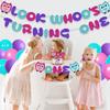 Cartoon Owl 1st Birthday Party Decorations for Boys Girls with Look Whoo's Turning One Banner Latex Balloon, Owl One Cake Topper for Kids First Birthday Decoration Supplies view 3