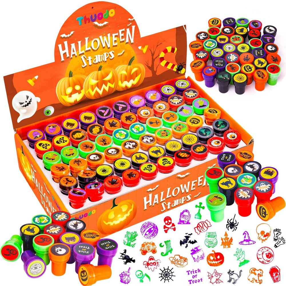 120 PCS Halloween Stamps for Kids Bulk, Self-Inking Trick or Treat Party Favors Toys, Assorted Pumpkin Ghost Spider Stampers, Classroom Rewards Goodie Bag Fillers for Halloween Party Supplies