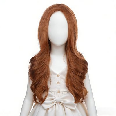 DUDUWIG Dark Orange Long Orange Middle Part Wigs Ginger Wavy Curly Wig Synthetic Hair Wigs Hair Net Include(Small Size)