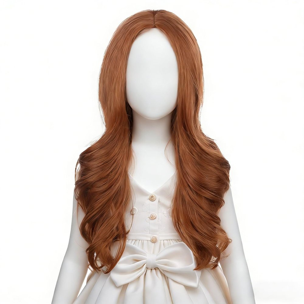 DUDUWIG Dark Orange Long Orange Middle Part Wigs Ginger Wavy Curly Wig Synthetic Hair Wigs Hair Net Include(Small Size)