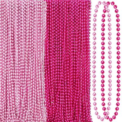 Bucherry 200 Pcs Breast Cancer Awareness Necklace 33 Inch 7 mm Pink Bead Necklace Decoration Bulk Red Round Beaded Costume Decor for Breast Cancer Accessories Souvenir Women Event Parade(Pink)