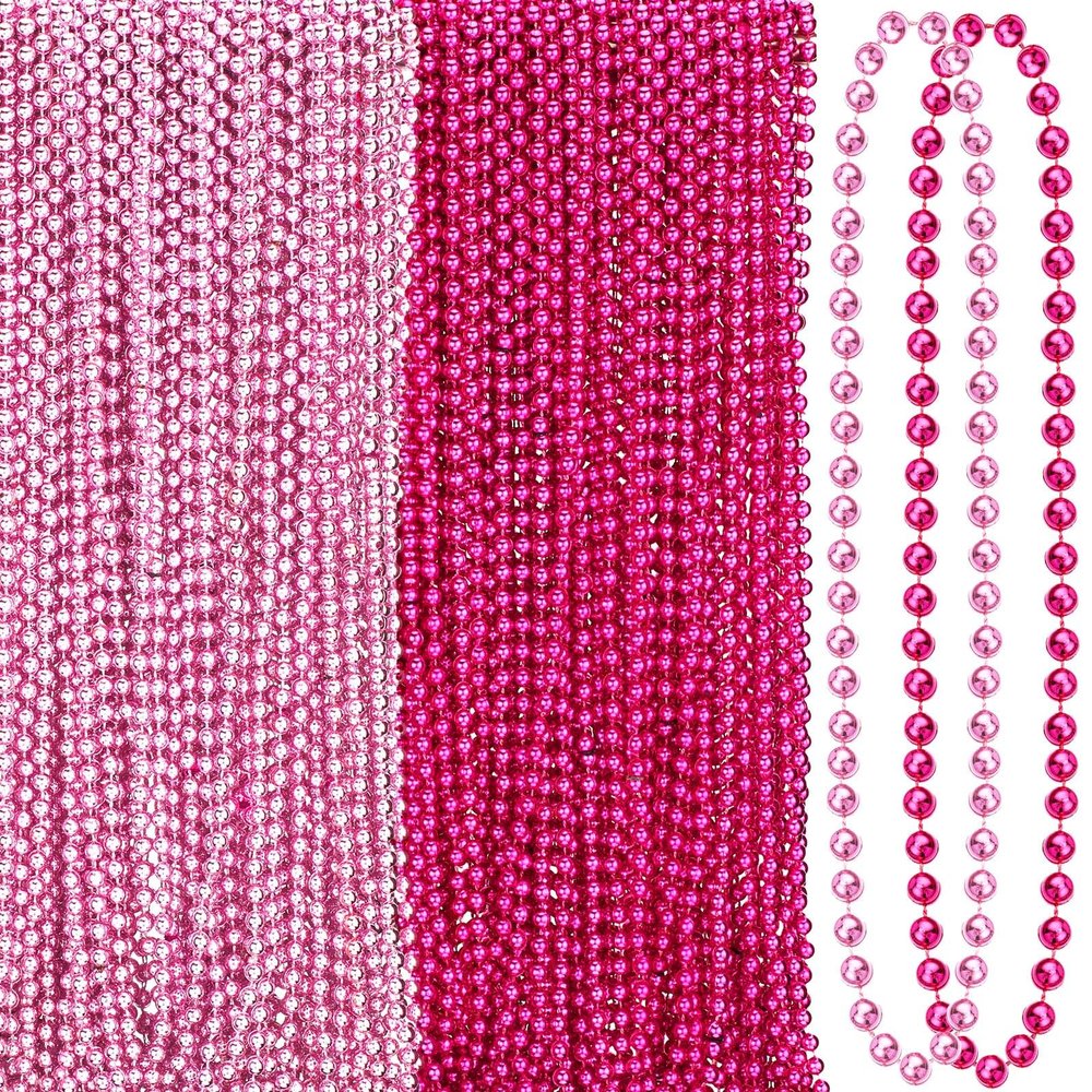 Bucherry 200 Pcs Breast Cancer Awareness Necklace 33 Inch 7 mm Pink Bead Necklace Decoration Bulk Red Round Beaded Costume Decor for Breast Cancer Accessories Souvenir Women Event Parade(Pink)