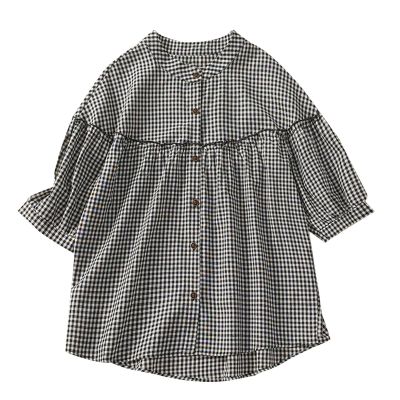 Women's Literary Plaid Shirt Loose and Slim Fashionable and Versatile Thin Doll Shirt Top Work Tops Juniors Black