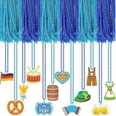 Sasylvia 60 Pcs Oktoberfest Bead Necklaces Bulk German Beer Festival Necklaces Bavarian German Party Necklace Bead Favors Metallic Blue Oktoberfest Necklace for Oktoberfest Party Favors, 12 Styles