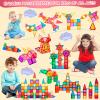 Lotmey 132PCS Magnetic Tiles with 2 Cars Deluxe Set, 3D Magnetic Building Blocks, Preschool Magnetic STEM Toys Sensory Educational Toys for Toddlers Kids 3 4 5 6 7 8-12, Gift for Boys Girls view 3