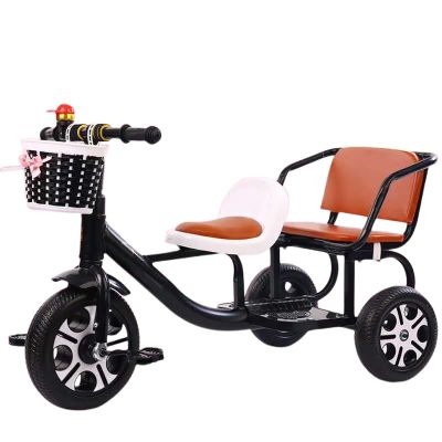 Tricycle with Passenger Seat,for Ages 2-8 Double Seat Pedal Tricycle, Trike with Adjustable Seat,Anti Slip Grip,Storage Basket,Daycare and Classroom Outdoor Playground (Black)