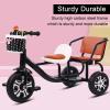 Tricycle with Passenger Seat,for Ages 2-8 Double Seat Pedal Tricycle, Trike with Adjustable Seat,Anti Slip Grip,Storage Basket,Daycare and Classroom Outdoor Playground (Black) view 2