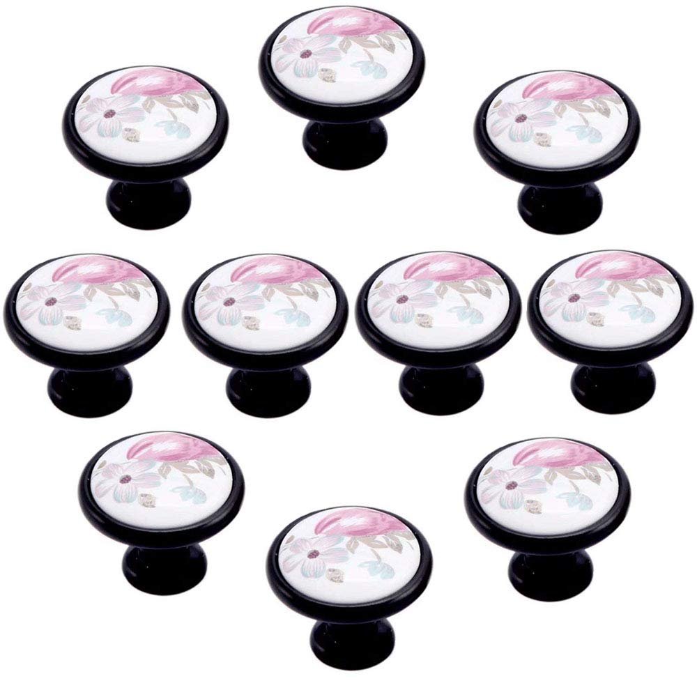 10PCS 32mm Baby Kid's Children's Furniture Drawer Handles Decorative Mushroom-Shaped Ceramic Door Cabinet Drawer Knobs Pull Handles Creative Cupboard Handle Pull Knobs with Screw(Tulip)