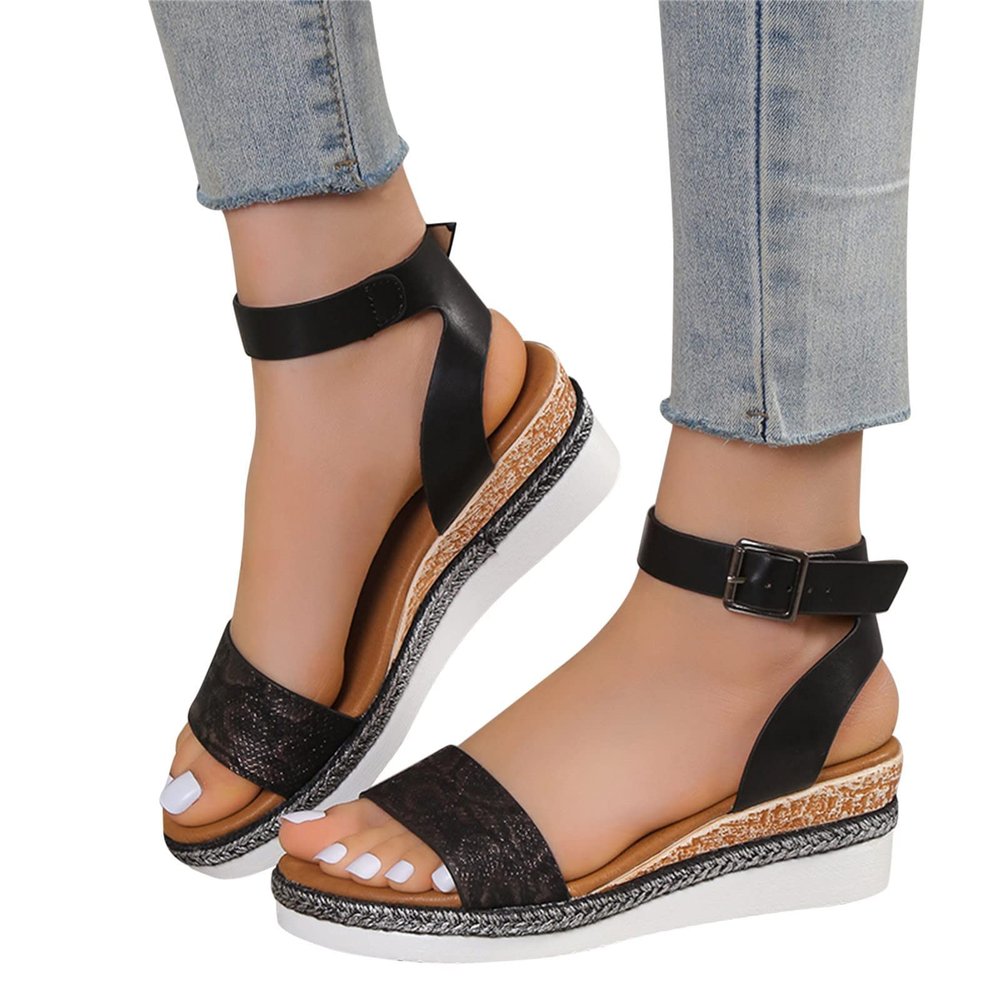 ZBYY Women's Wedge Sandals Summer Comfort Espadrille Wedge Platform Buckle Ankle Strap Open Toe Sandals Dress Shoes