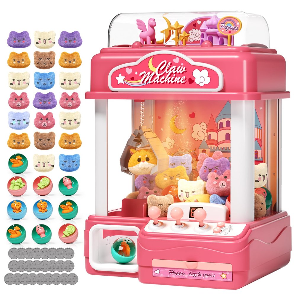 Aiqi 55 PCS Large Kids Claw Machine, Candy Vending Grabber, Prize Dispenser Toys for Girls Boys with Lights Sound, Electronic Claw Game Machine Toys for 3 4 5 6 7 8 Years Old Girls