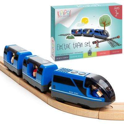 KipiPol Battery Operated Action Locomotive Toy Train Set for Wooden Tracks, (Magnetic)-Compatible with Thomas The Train Toys, Brio Tram Set for Toddlers 3-5 and up, Stocking Stuffers for Kids