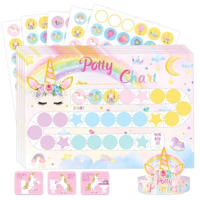 WERNNSAI Potty Training Chart - Unicorn Toilet Training Reward Chart with 270 Potty Training Stickers Crown Pink Sticker for Girls Toddler Kids Ideal Gift Birthday