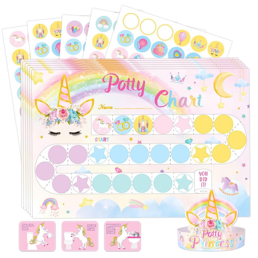 WERNNSAI Potty Training Chart - Unicorn Toilet Training Reward Chart with 270 Potty Training Stickers Crown Pink Sticker for Girls Toddler Kids Ideal Gift Birthday